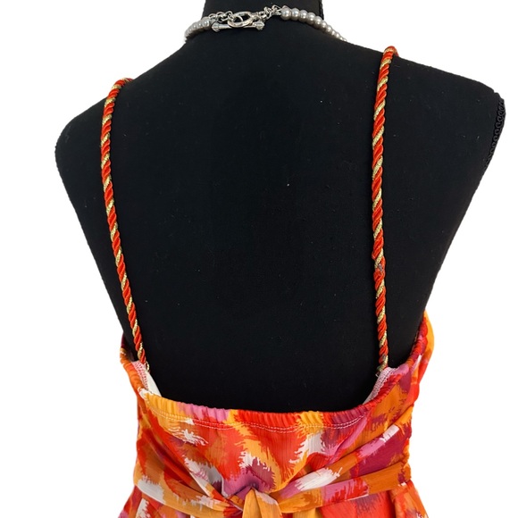 CITY TRIANGLES ~ Vibrant Orange and Red Pleated Sheer Lined Dress size 13 - Picture 5 of 9